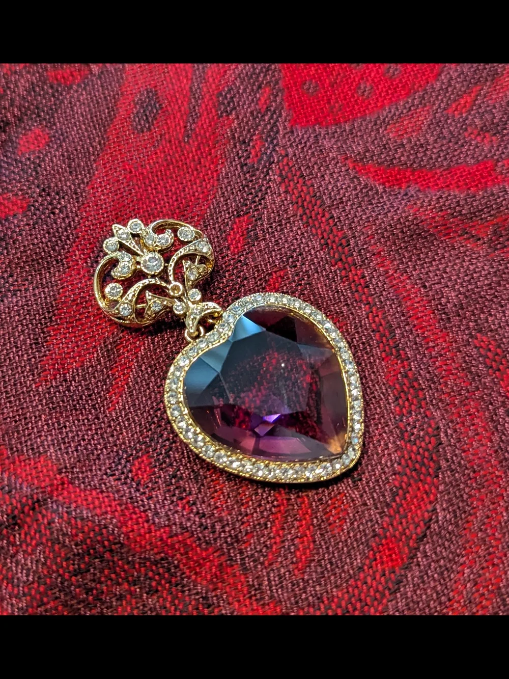 Gold-Tone Heart Pendant Necklace with Purple Crystal and Clear Accent Stones - Picture 1 of 2